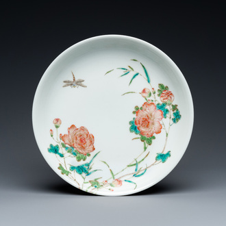 A Chinese famille rose 'dragonfly and peonies' plate, Yongzheng mark, Republic