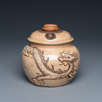 A Vietnamese copper-mounted Bat Trang stoneware water pipe, 19th C.