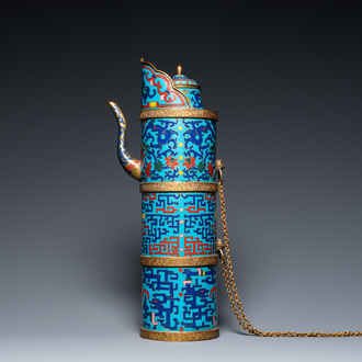 A large Chinese cloisonné Tibetan-style 'duomuhu' ewer, marked, Republic