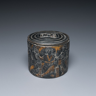 A probably Byzantine parcel-gilt silver pyxis, possibly Italy, 14th C. or later