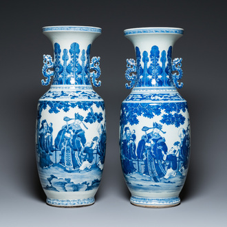 A pair of Chinese blue and white 'Sanxing' vases, Jiaqing