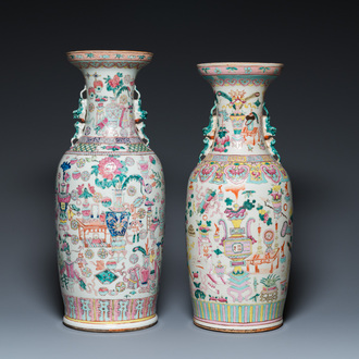 Two Chinese famille rose 'antiquities' vases, 19th C.