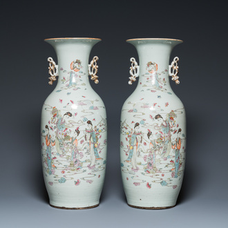 A pair of Chinese famille rose 'female immortals' vases, 19/20th C.