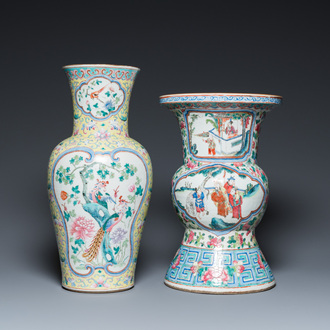 Deux vases en porcelaine de Chine famille rose, 19ème