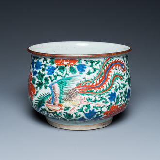 A Chinese wucai 'phoenixes' censer, Transitional period