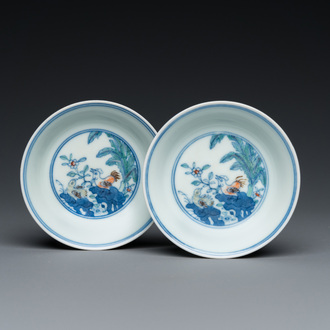A pair of Chinese doucai chicken bowls, Caihuatangzhi hall mark (彩華堂製), Qianlong