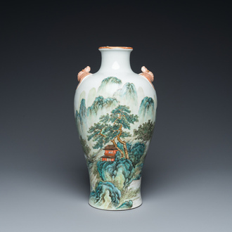 A Chinese famille verte 'meiping' vase with a fine landscape, Republic