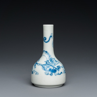 A small Chinese blue and white 'dragon' bottle vase, Yongzheng mark and possibly of the period