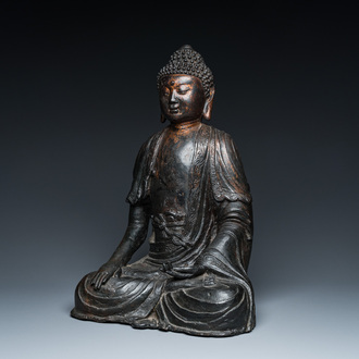 A large Sino-Tibetan gilt bronze Buddha, Ming