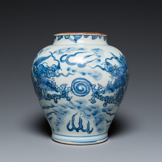 A Chinese blue and white 'dragon' vase, Shunzhi