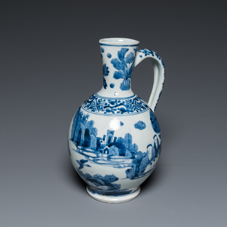 A Japanese blue and white jug with figures in a landscape, Edo, 17th C.