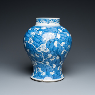 A Chinese blue and white 'prunus on cracked ice' vase, Kangxi