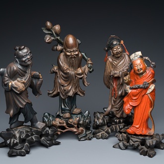 Four Chinese Fuzhou or Foochow lacquer figures, 19/20th C.