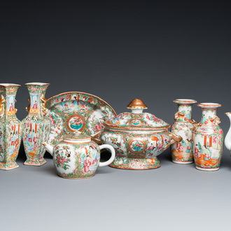 A varied collection of Chinese Canton famille rose porcelain, 19th C.