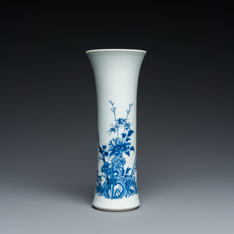 A Chinese blue and white vase with birds in a blossoming setting, Transitional period