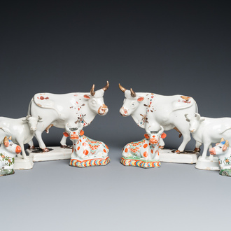 Four pairs of Dutch Delft cows, 18th C.