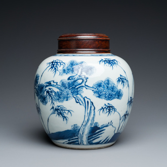 A Chinese blue and white 'three friends of winter' jar, Kangxi