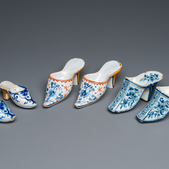 Three pairs of Dutch Delft slippers, 18/19th C.