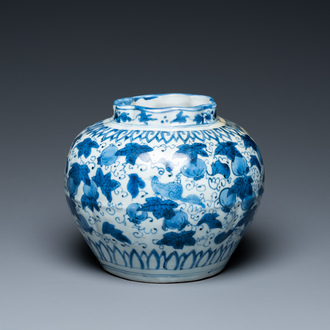 A Chinese blue and white 'squirrels and grapevines' jar, Jiajing/Wanli