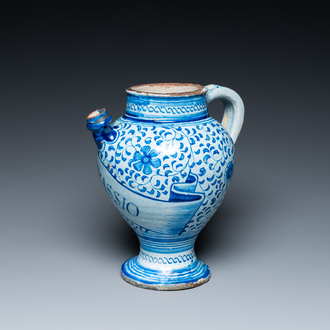 A blue and white Antwerp maiolica 'alla porcelana' syrup jar, 2nd half 16th C.