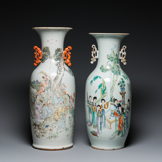 Two Chinese famille rose vases, signed Heng Shengyi 横甡義 and Zhou Yuxing 周裕興, one dated 1904