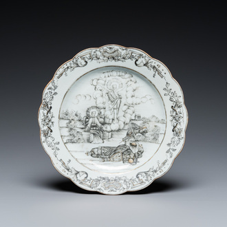 Assiette en porcelaine de Chine à décor de la Résurrection en grisaille, Qianlong