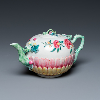 A Chinese famille rose 'lotus' teapot and cover, Yongzheng