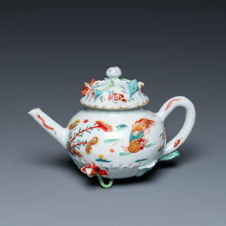 A Chinese famille rose 'rooster' teapot and cover, Yongzheng