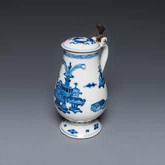 A Chinese silver-mounted blue and white mustard jar and cover, Kangxi