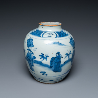 A Chinese blue and white jar, late Ming