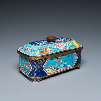 A Chinese Canton enamel covered box and interior tray for the Vietnamese market, 19th C.