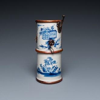 A Vietnamese copper-mounted blue and white water pipe, 19th C.