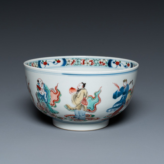 A Chinese famille verte 'immortals' bowl, Chenghua mark, 19/20th C.