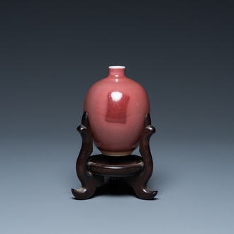 A small Chinese monochrome copper-red-glazed vase, Xuande mark, 19th C.