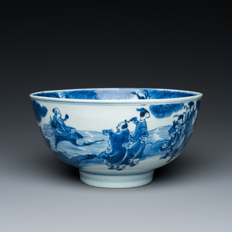 Een Chinese blauw-witte 'onsterfelijken' kom, Shen De Tang Bo Gu Zhi 慎德堂博古製 merk, Kangxi