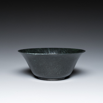 A Chinese dark moss green jade bowl, Qing