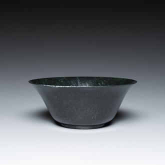 A Chinese dark moss green jade bowl, Qing