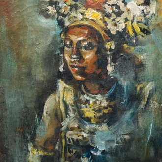 Roland Strasser (1895-1974): Portrait d'une danseuse à Bali, huile sur toile