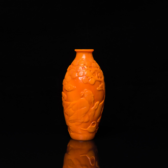 A Chinese orange Beijing glass 'scholars' vase, Yongzheng/Qianlong