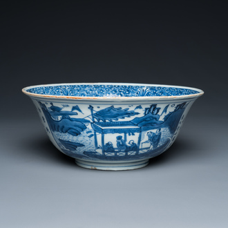 A Chinese blue and white 'Ode to the Red Cliff' bowl, Transitional period