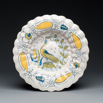 A polychrome Dutch Delft 'peacock' dish, late 17th C.