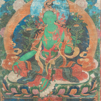 Een thangka met Groene Tara, Tibet, 17e eeuw