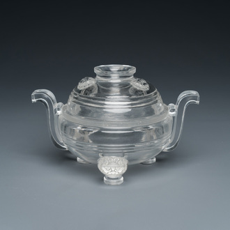 A Chinese transparent glass censer and cover, probably Qing