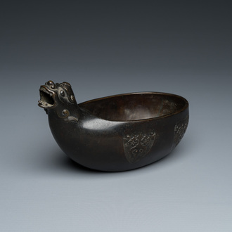 A Chinese inscribed archaistic bronze 'Yi' pouring vessel, Ming dynasty