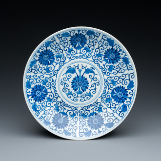 A Chinese blue and white 'lotus scroll' dish, Guangxu mark and of the period