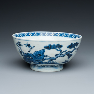 A Chinese blue and white 'Bleu de Hue' bowl for the Vietnamese market, Thường tâm lạc sự  賞心樂事 mark, ca. 1830