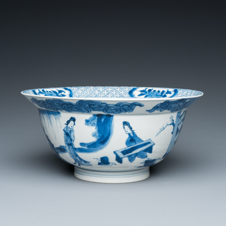 A Chinese blue and white 'Long Eliza' bowl, Wanli mark, Kangxi