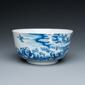 A Chinese blue and white 'Bleu de Hue' bowl for the Vietnamese market, Nhược thâm trân tàng 若深珍藏 mark, 19th C.