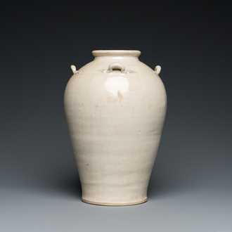 A Vietnamese white-glazed pottery vase with four ring handles, Ly, 11/13th C.