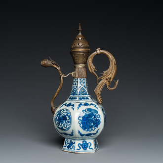 A Chinese blue and white gilt-bronze mounted vase transformed into a ewer for the Ottoman market, Jiajing